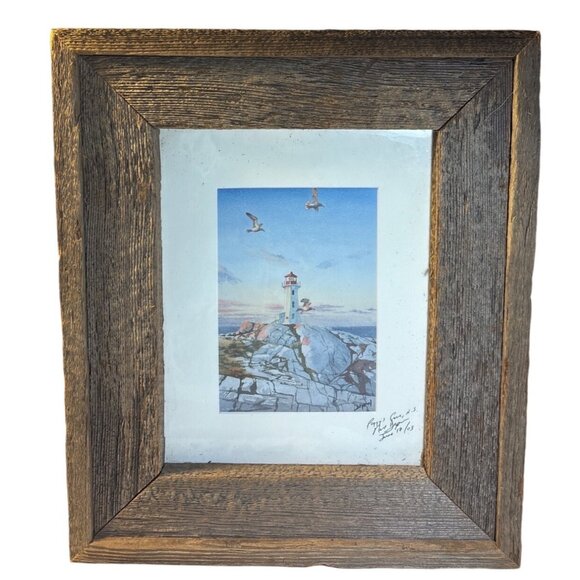 Peggys Cove Lighthouse Print In Rustic Wood Frame Signed Neil Depew 15 x 12.5" - Picture 1 of 10